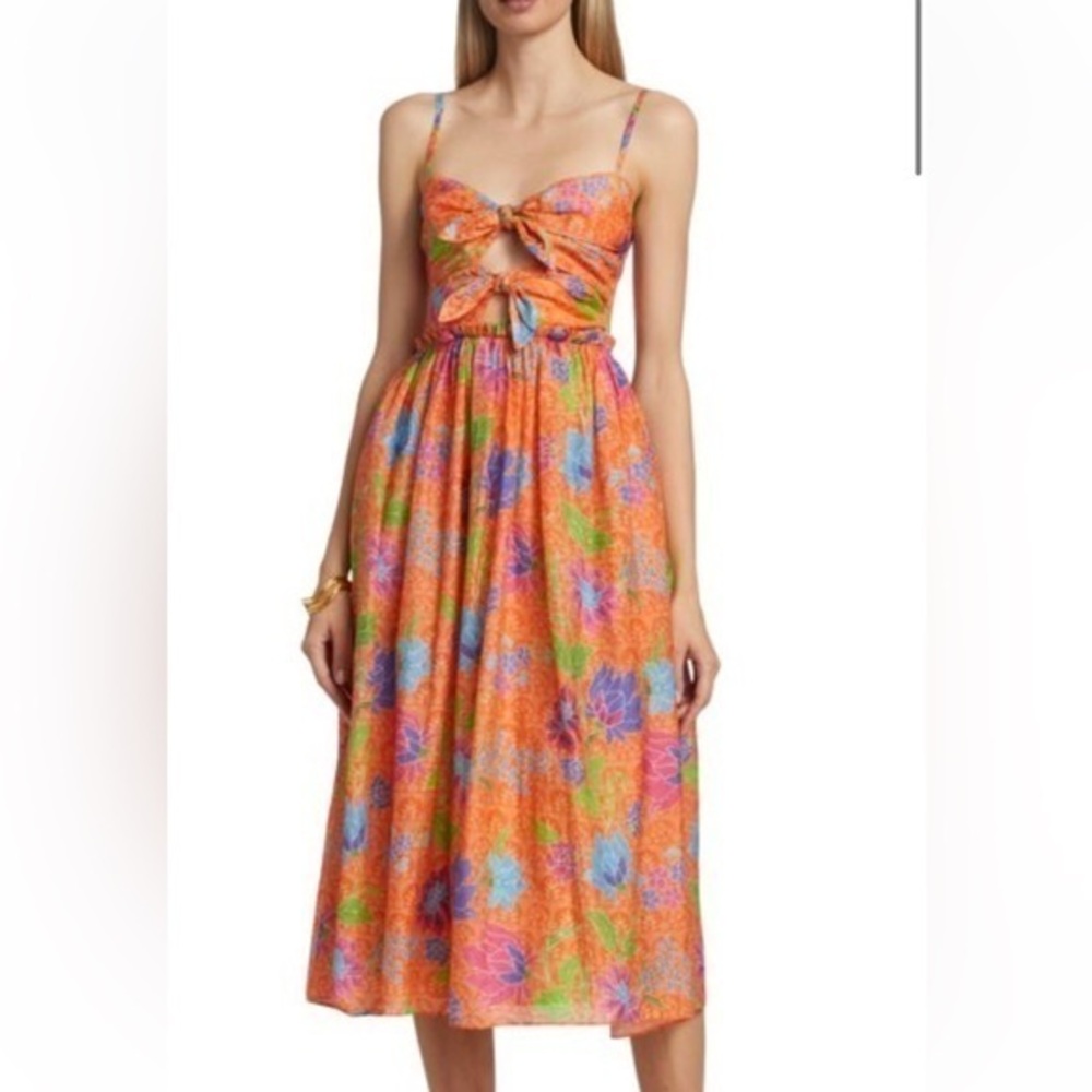 Charina Sarte Anissa Cotton Floral Orange Midi Dress